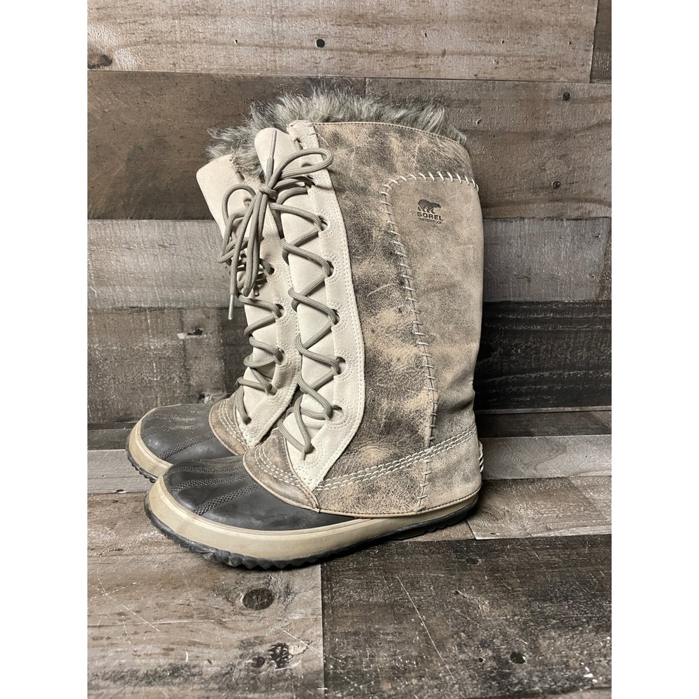 Sorel Women's Lace-Up Fur-Trim Winter Boots in Tan and Black